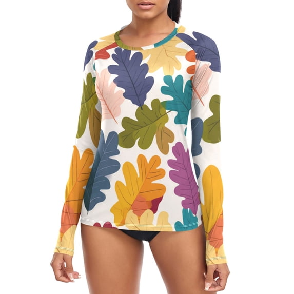Autumn Oak Leaves Multicolor Women's Rash Guard Shirts UPF 50+ Sun ...