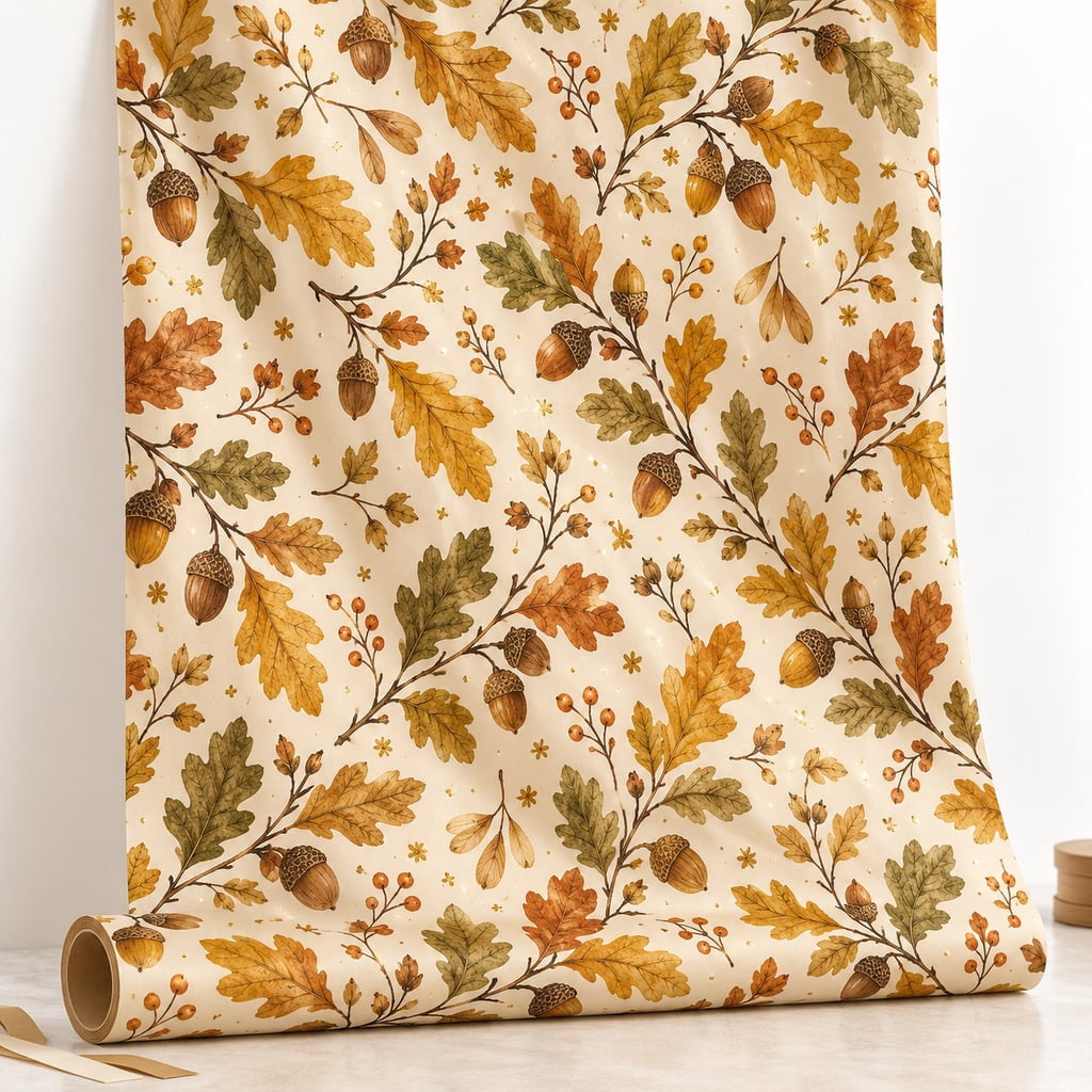 Autumn Oak Leaves Wrapping Paper Roll Fall Leaf Pattern Paper Gift Wrap ...