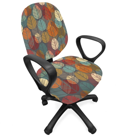 Autumn Office Chair Slipcover, Colorful Round Leaves Art Seasonal Repetition Creative Nature Composition, Protective Stretch Decorative Fabric Cover, Standard Size, Multicolor, by Ambesonne