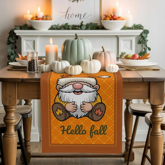 Autumn Orange Cotton Linen Table Runner, Washable Table Runners for Kitchen, Dining Room, Holiday, Home Party Table Decor, 13x108 Inches