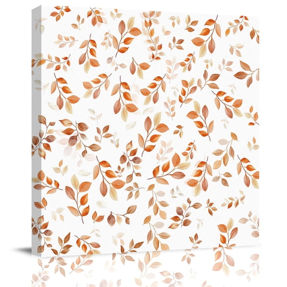 Autumn Orange Leaf Botanical Canvas Artwork Painting Art, Abstract Vine Pattern Square Framed Wall Decorations Prints Picture for Bedroom Kitchen Living Room, 8x8 in