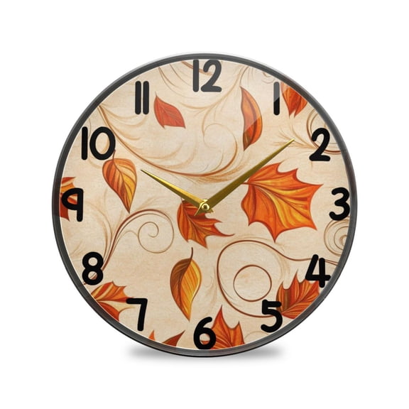 Autumn Orange Leaves Round Acrylic Wall Clock Silent Battery Operated Home Decor for Living Room Bedroom