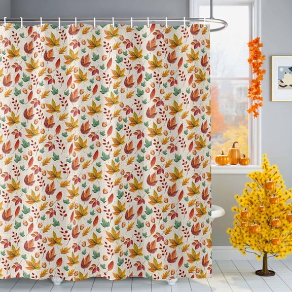 Shower Curtains Sets for Bathroom Decor Autumn Orange Maple Leaf Seamless Waterproof Bathroom Curtain with Hooks, Farm Fruit for Bathroom Decor,72x72IN