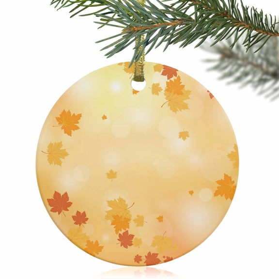 Autumn Orange Maple Leaf Thanksgiving Christmas Ceramic Ornament 2025,3" Round Xmas Tree Hanging Accessories with Gold Ribbon