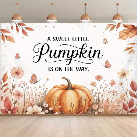 Autumn Orange Pumpkin Baby Shower Backdrop A Sweet Little Pumpkin is on the Way Photography Background for Boys Girls Fall Boho Wildflower Newborn Birthday Party Decorations Banner Photo Booth Props