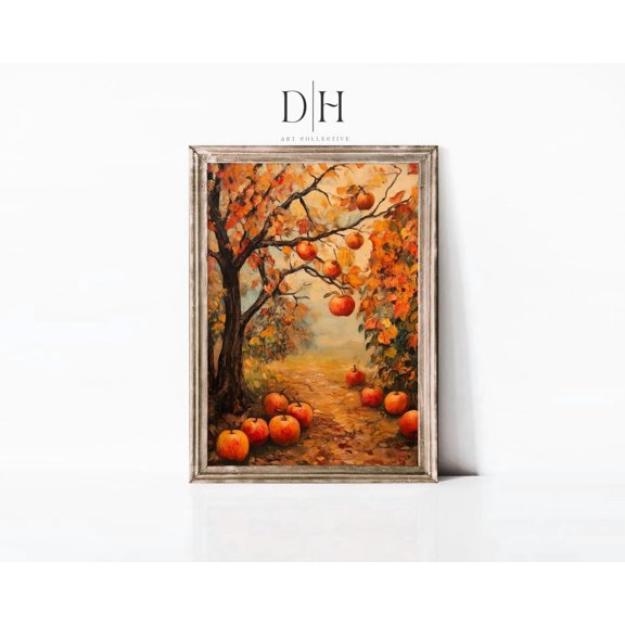 Autumn Orchard : Vibrant Fall Landscape Art Unframed Paper Print