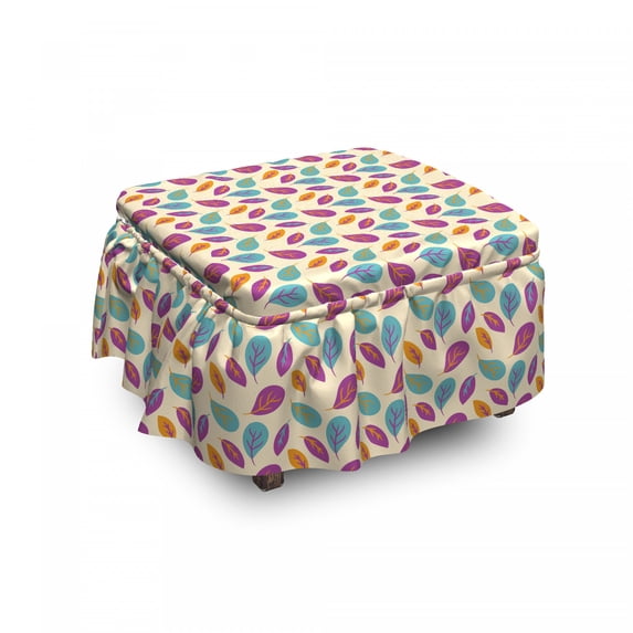 Autumn Ottoman Cover, Colorful Warm Tones Rounds, 2 Piece Slipcover Set with Ruffle Skirt for Square Round Cube Footstool Decorative Home Accent, Standard Size, Fuchsia and Pale Teal, by Ambesonne