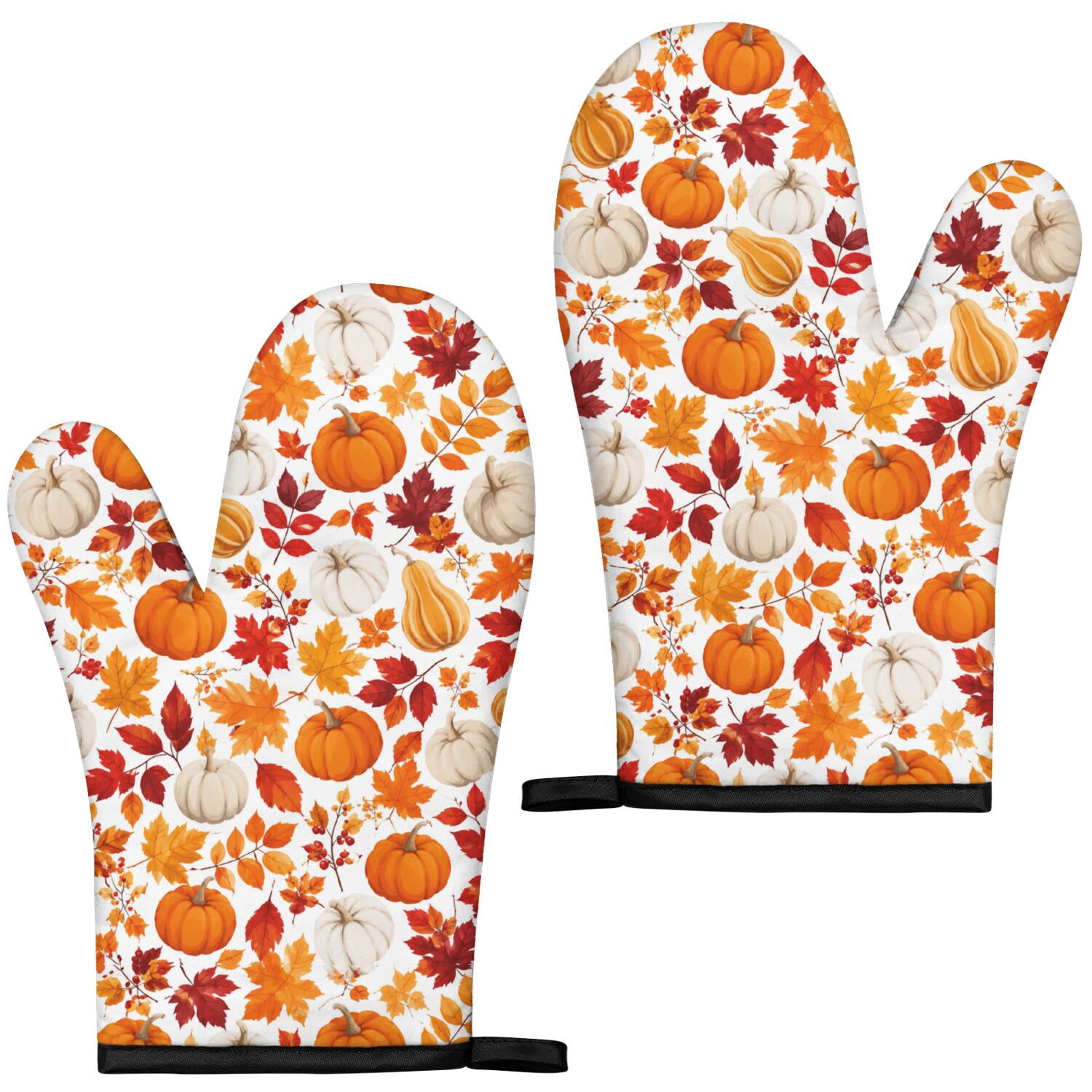 Autumn Oven Mitts 2 Pack, Maple Leaf Pumpkin Heat Resistant Cooking ...