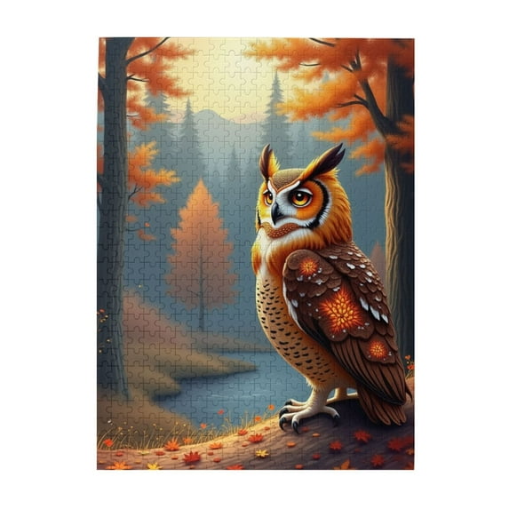 Autumn Owl 500 Piece Jigsaw Puzzle For Adults – Challenging & Relaxing Fall Forest Scene Vibrant Artwork Quality Pieces Great Gift Idea