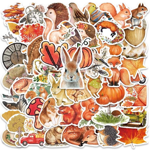 Autumn PVC Self-adhesive Cartoon Stickers Waterproof Forest Animal Decals for Suitcase Skateboard Helmet Mobile Phone Shell Season Theme Pattern