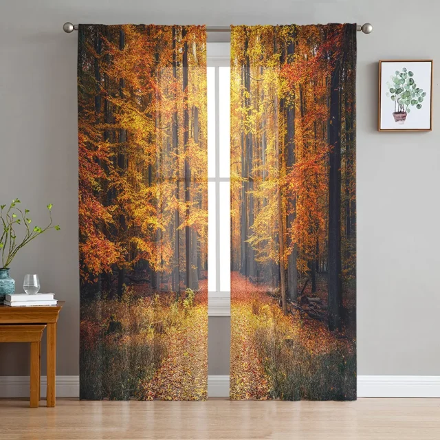 Autumn Park Forest Sheer Curtains Living Room Window Tulle Curtains For