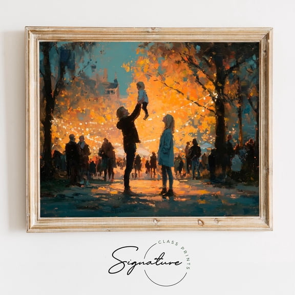 Autumn Park Scene With Father And Child, Rustic Fall Evening, Family Moments, Wall Art, Sunset Silhouette, Nature Decor 4017 Home Decor, 16x24 UNFRAMED