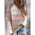 thumbnail image 1 of Autumn Patchwork Hooded Sweater Women Casual Long Sleeve Knitted Sweater Top Winter Striped Elegant Pullover Jumpers, 1 of 6