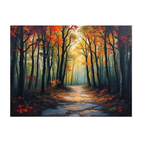 Autumn Path Through the Forest - Painting Autumn Forest Woodland Nature Scenic Landscape Woods Unframed Wall Art Print 5 x 7 inches