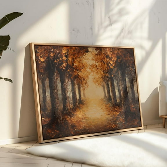 Autumn Pathway Art, Fall Forest Painting, Golden Leaves Wall Decor, Rustic Nature Print, Warm Woodland Landscape Wall Art, Modern Wall Decor, 24x36 UNFRAMED