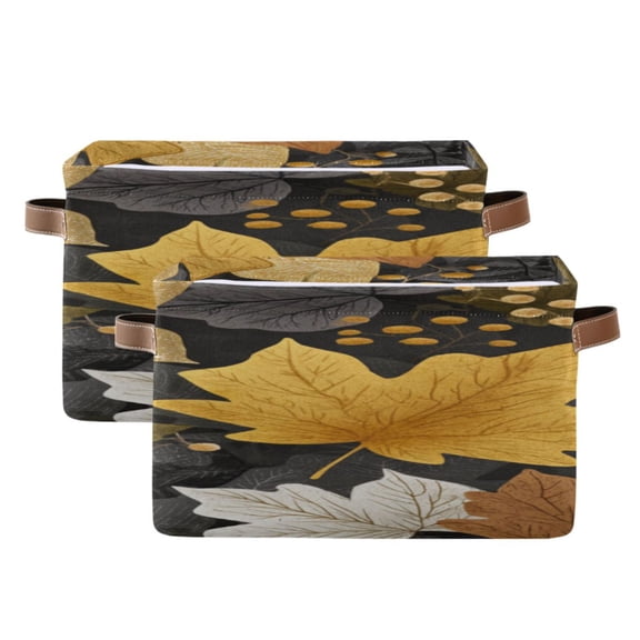 Autumn Pattern Featuring Maple Leaves Seeds Square Storage Bins with Handles Collapsible Containing Box 2 Packs