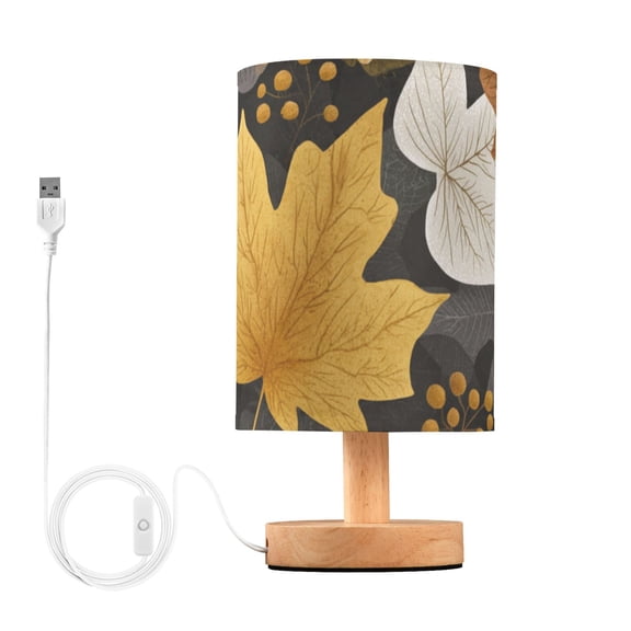Autumn Pattern Featuring Maple Leaves Seeds Table Lamp with USB Port LED Warm Light Lamp Night Light Home Decor