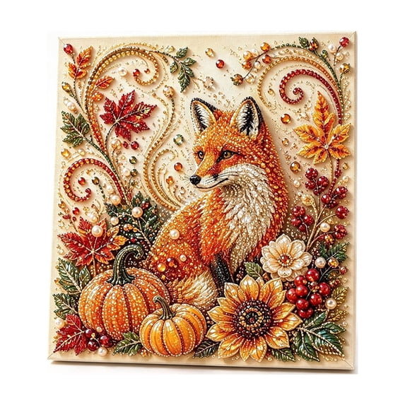 Autumn Pearl Bead Art Craft Kit with Fox, Pumpkins, Sunflowers and Fall Leaves
