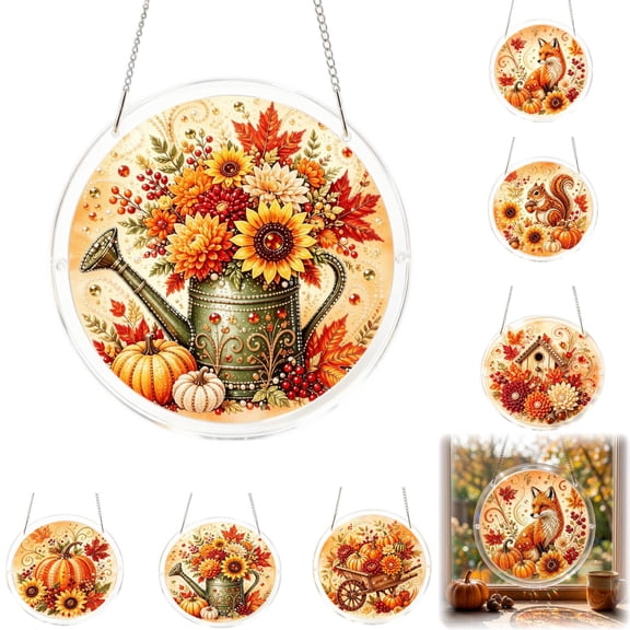Autumn Pearl Diamond Art Kits for Adults,DIY Bead Picture Art Kit with 7.5in Acrylic Suncatcher Puzzle,Window Hanging Home Decor,6 Styles(E)