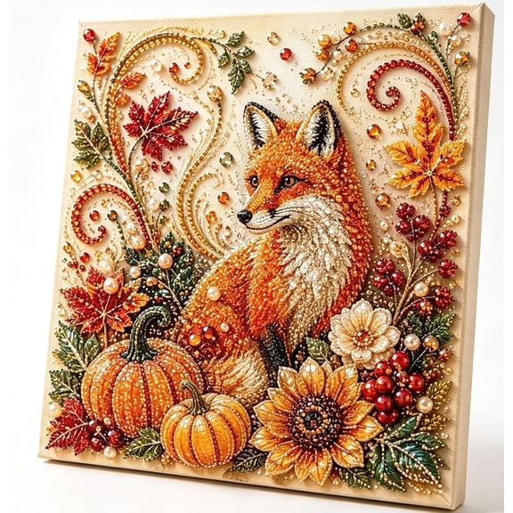 Autumn Pearl Painting Kit, 3D Fall Diamond Pearl DIY Art Craft for Adults, Pumpkin Fox Sunflower Bead Painting Kit, Seasonal Home Wall Decor, Thanksgiving Holiday Gift