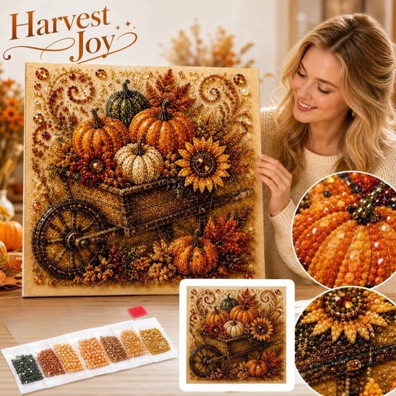 Autumn Pearl Painting Kit, 5D Rhinestone Pumpkin Diamond Bead Craft for Adult Beginners, Calming Fall DIY Pearl Wall Art for Thanksgiving Holiday Gifting