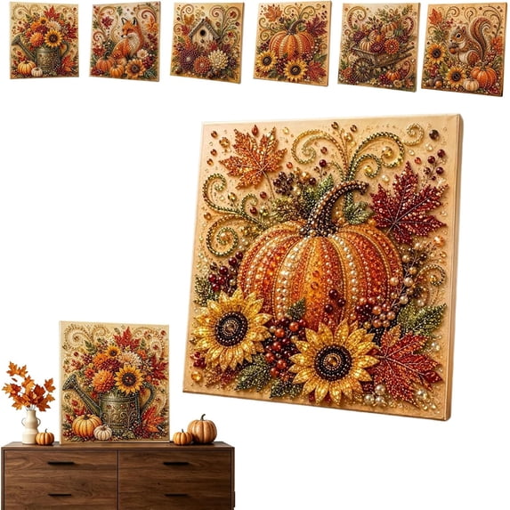 Autumn Pearl Painting Kit, Cute 5D Pearl Painting Crafts for Adults with Pumpkin Design, Diamond Pearl Painting Kit for Beginner, Thanksgiving Birthday Holiday Gift, Fall Home Decor (A3)