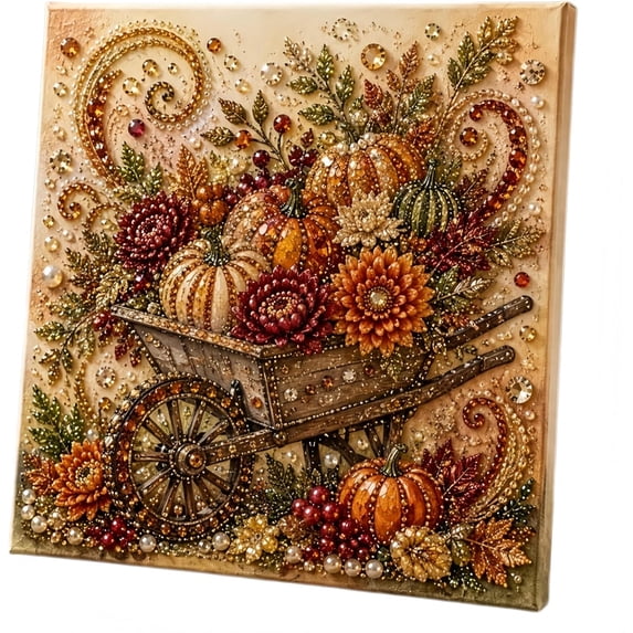 Autumn Pearl Painting Kit Cute 5D Pearl Painting Crafts for Adults,Pumpkin Diamond Art Pearl Painting Kit for Beginner, Diamond DIY Pearl Painting Kit for Thanksgiving Birthday Holiday Gift
