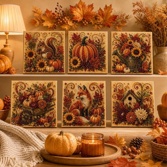 Autumn Pearl Painting Kit, DIY Autumn Harvest Pumpkin Pearl Diamond Art Kit (6PCS)