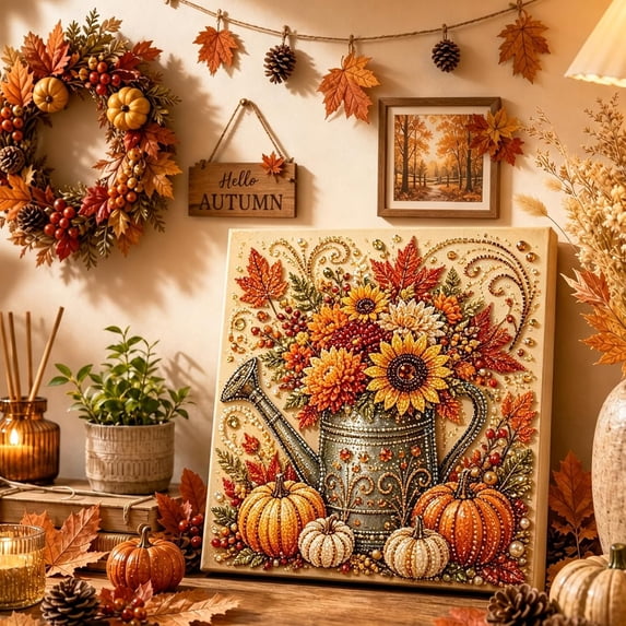 Autumn Pearl Painting Kit, DIY Autumn Harvest Pumpkin Pearl Diamond Art Kit (Style D)