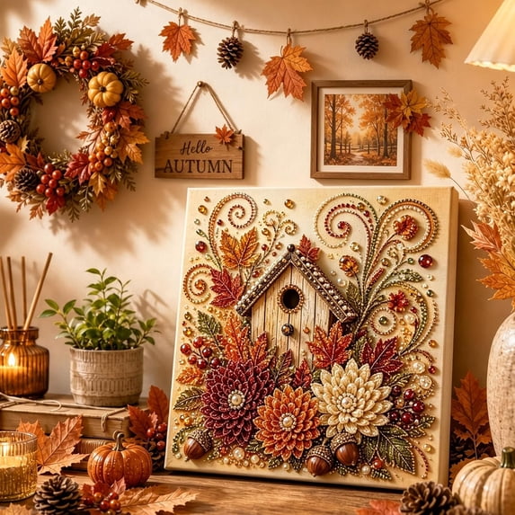 Autumn Pearl Painting Kit, DIY Autumn Harvest Pumpkin Pearl Diamond Art Kit (Style F)