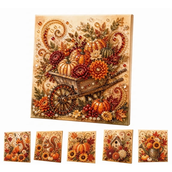 Autumn Pearl Painting Kit, DIY Fall Bead Painting Kit for Adults, Pumpkin Harvest Diamond Pearl Art Craft, Seasonal Tabletop and Wall Decor, Thanksgiving Gift