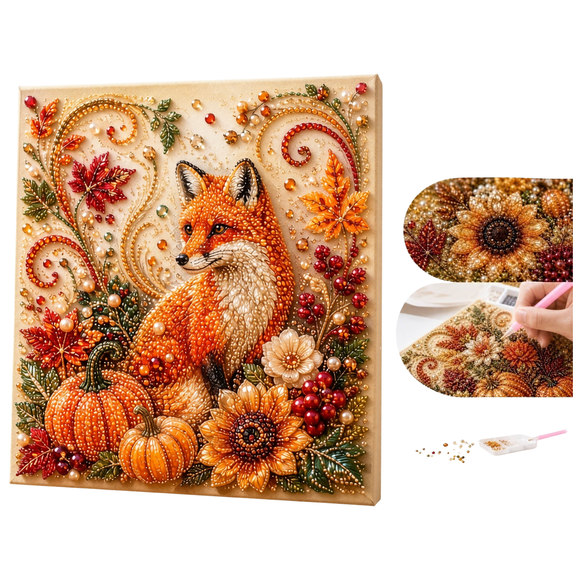 Autumn Pearl Painting Kit,DIY Pumpkin 3D Diamond Art with Colorful Pearl Beads for Adults,6 Farmhouse Harvest Patterns Fox Squirrel Birdhouse Watering Can Wheelbarrow Pumpkin,Decoration Gift,1pc A