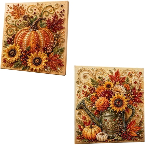 Autumn Pearl Painting Kit, Fall Pearl Art Kit with Rhinestones and Beads, Wall Decor Featuring Pumpkin, Maple Leaves, Forest Animals and Harvest Designs,Thanksgiving Decoration and Gift for Adults