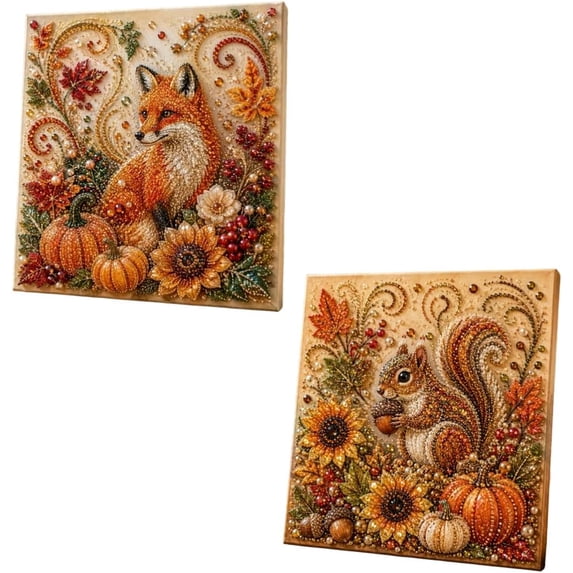 Autumn Pearl Painting Kit, Fall Pearl Art Kit with Rhinestones and Beads, Wall Decor Featuring Pumpkin, Maple Leaves, Forest Animals and Harvest Designs,Thanksgiving Decoration and Gift for Adults