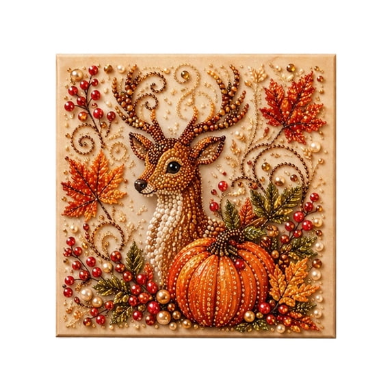 Autumn Pearl Painting Kit, Fall Pearl Art Kits for Adults (Deer) Beginner - Friendly Crafting, Relaxing Diy Craft To Create Sparkling Fall, Beautiful Seasonal Home Decor, 7.87in
