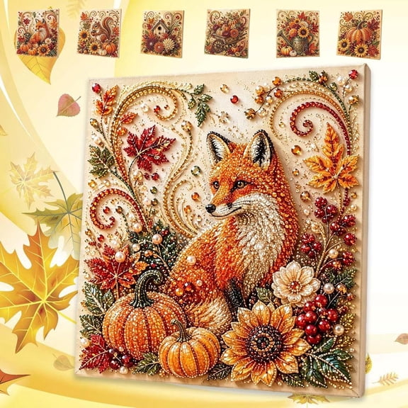 Autumn Pearl Painting Kit - Pearl Art Diy Kits for Adults Autumn Beginner-Friendly Crafting with Selected Fall Scenes, Relaxing DIY Project for Sparkling Autumn Artwork (Fox)