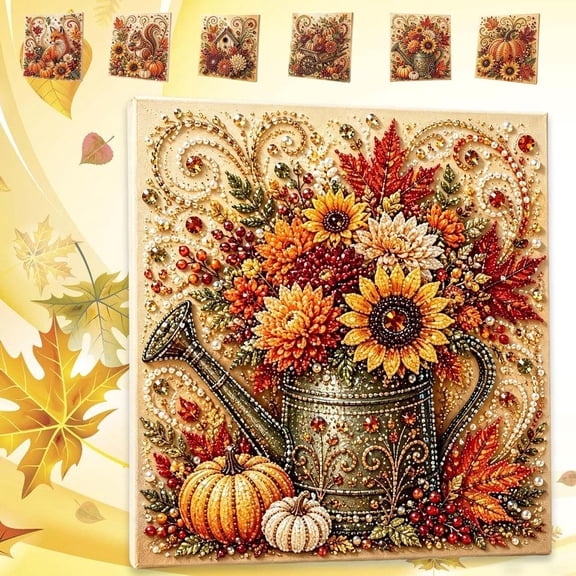 Autumn Pearl Painting Kit - Pearl Art Diy Kits for Adults Autumn Beginner-Friendly Crafting with Selected Fall Scenes, Relaxing DIY Project for Sparkling Autumn Artwork (Fall Floral Watering Can)