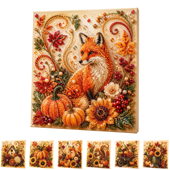 Autumn Pearl Painting Kit, Relaxing Handmade 3D Pearl Art Kit, 6 Autumn Harvest Scenes with Sunflower Maple Berry Floral, 7.87 Inch Canvas for Indoor Farmhouse Wall Decor 1pc A