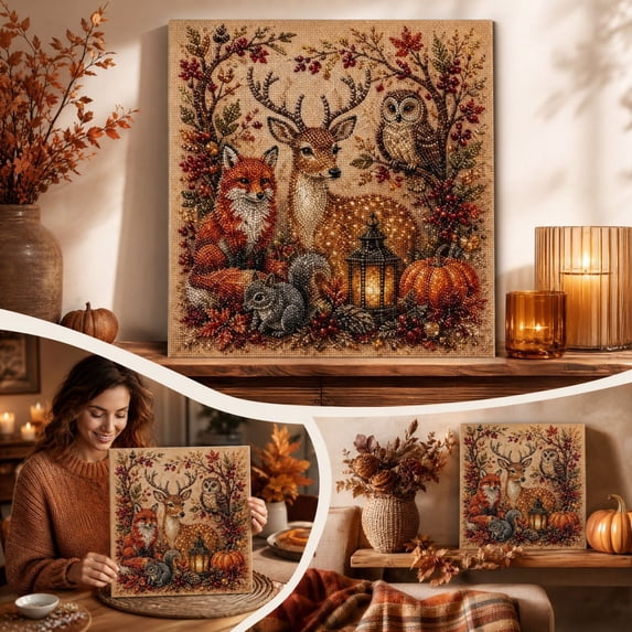 Autumn Pearl Painting Kit, Woodland Friends Art Kit, Rich Fall Style Pearl PaintingArt Set, DIY Autumn Harvest Pumpkin Pearl Diamond Art kit, Seasonal Home Decor, Gift for Adults & Craft Lovers