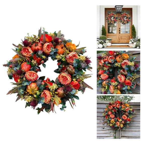 Autumn Peony Wreath for Seasonal Home Front Door Floral Arrangement Fall Thanksgiving Decorative