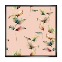 Autumn Pink Leaves with Branch On Pastel Colors 16 in x 16 in Framed Painting Canvas Art Print, by Designart