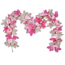 Autumn Pink Pumpkin Canes, Autumn Vine Garland with Soft Toned Pumpkins & Maple Leaves 68.9" Fall Home Decor Halloween Mantel for Staircase Door Porch Indoor Outdoor Seasonal Decoration
