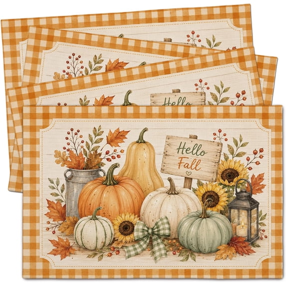 Autmnfall Autumn Placemats Set of 4, Hello Fall Table Mats for Dining Kitchen ...