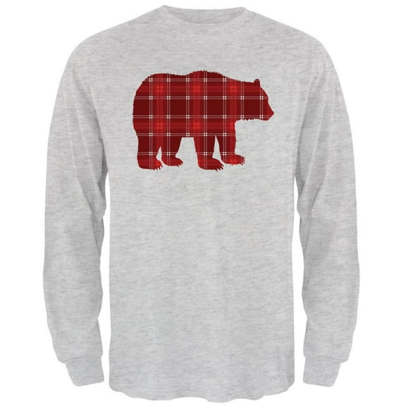 Autumn Plaid Bear Mens Long Sleeve T Shirt