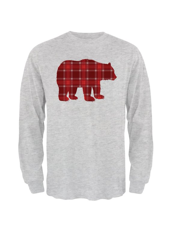 Autumn Plaid Bear Mens Long Sleeve T Shirt