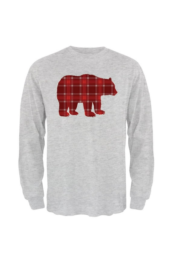 Autumn Plaid Bear Mens Long Sleeve T Shirt