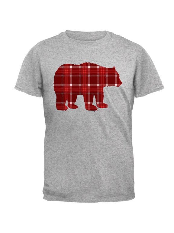 Autumn Plaid Bear Mens T Shirt Heather SM