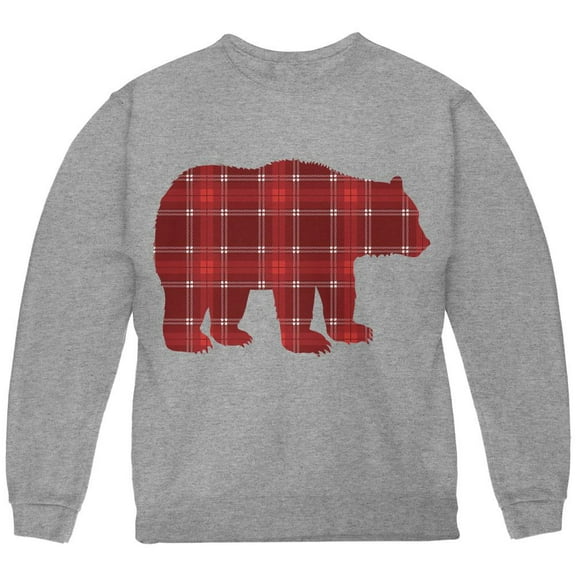 Autumn Plaid Bear Youth Sweatshirt Storm Grey YLG