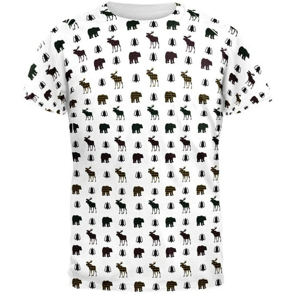 Autumn Plaid Bear and Moose Pattern All Over Mens T Shirt Multi SM