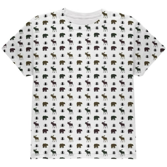 Autumn Plaid Bear and Moose Pattern All Over Youth T Shirt Multi YLG